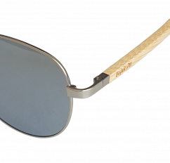 Sluneční brýle BejkRoll PILOT - stříbrné zrcadlo - logo detail na bambusové nožičce
