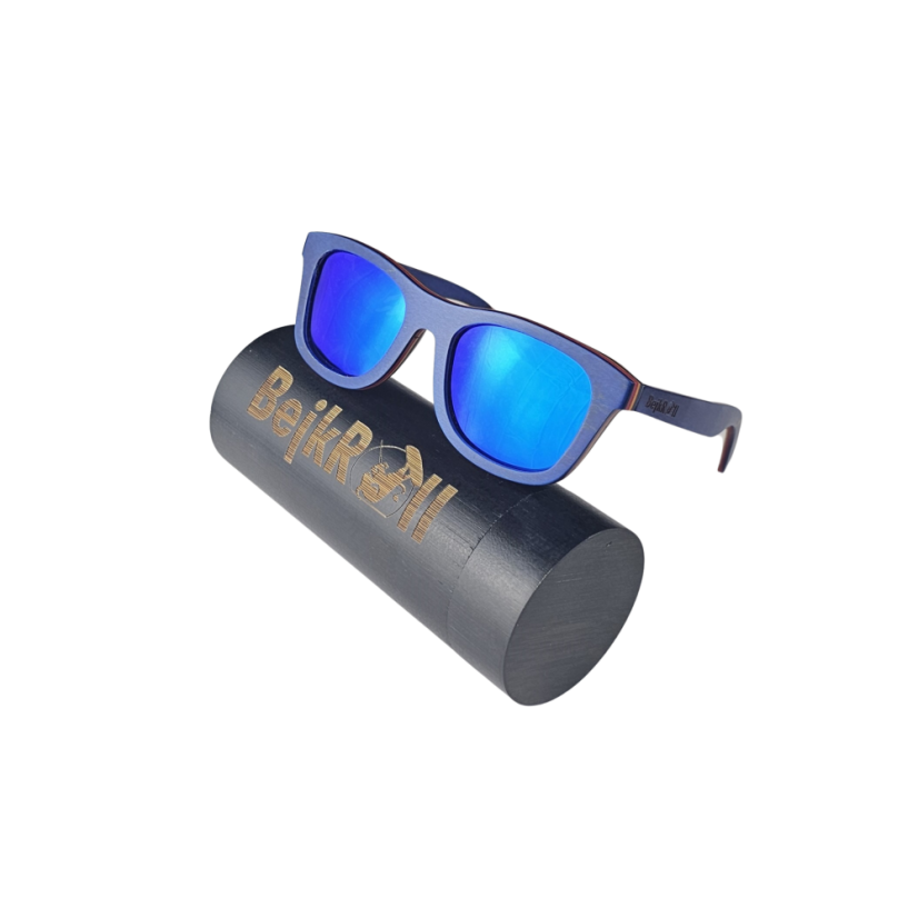 Sluneční brýle BejkRoll AGENT BLUE - modré zdcadlo - černá bambusová tuba