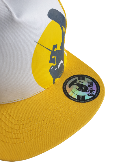 Snap Trucker Yellow-White kšiltovka BejkRoll - Kulaté logo - předek sticker