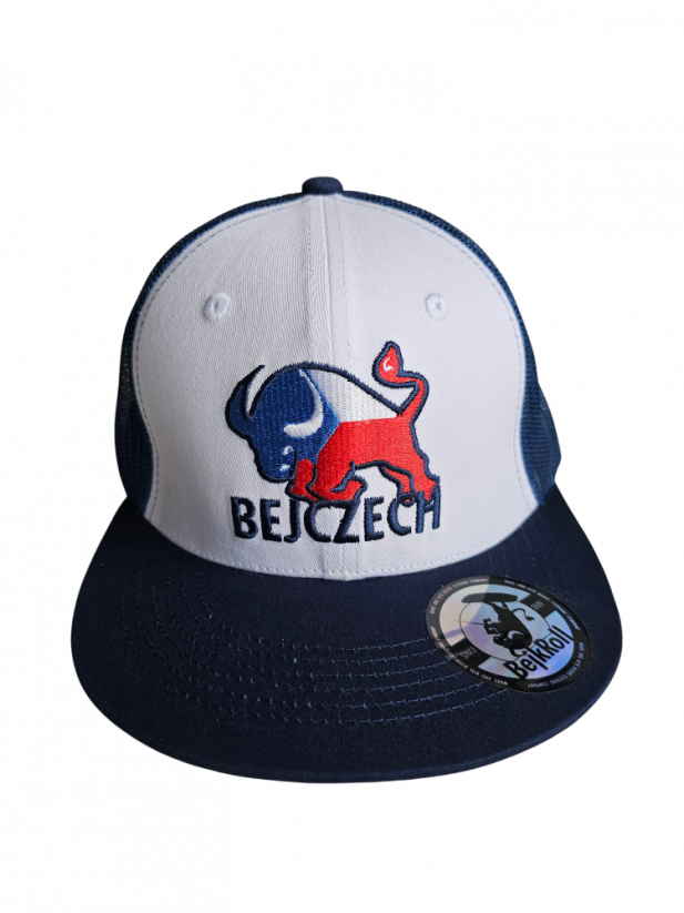 Snap Trucker White-Navy cap BejkRoll - BEJCZECH logo - front