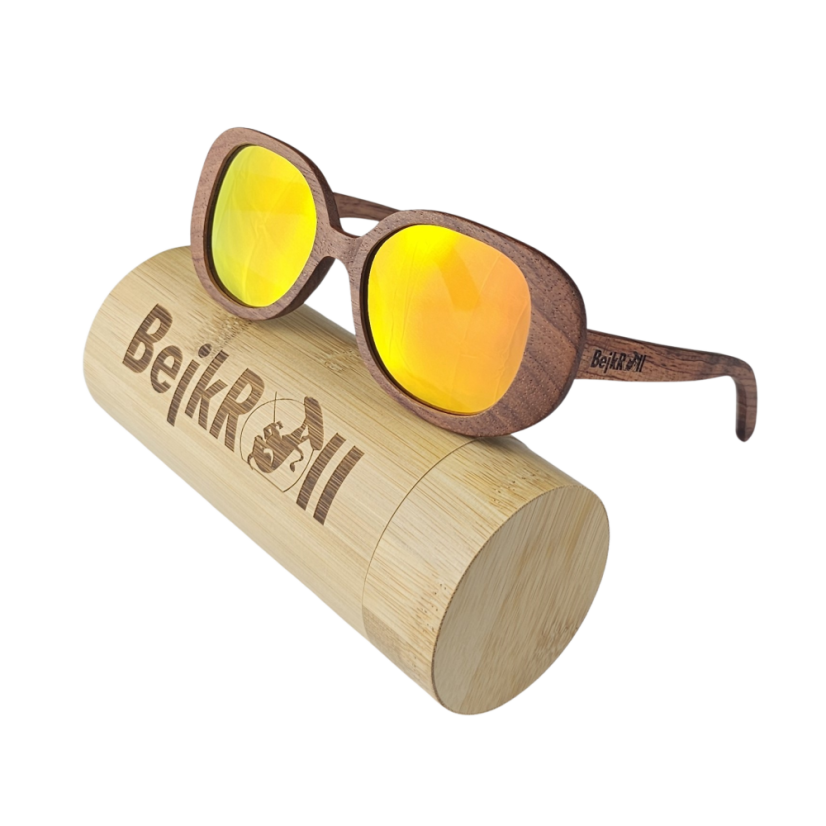 Sunglasses BejkRoll JACQUELYN - orange mirror - light bamboo tube