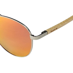Sluneční brýle BejkRoll PILOT - červené zrcadlo - logo detail na bambusové nožičce