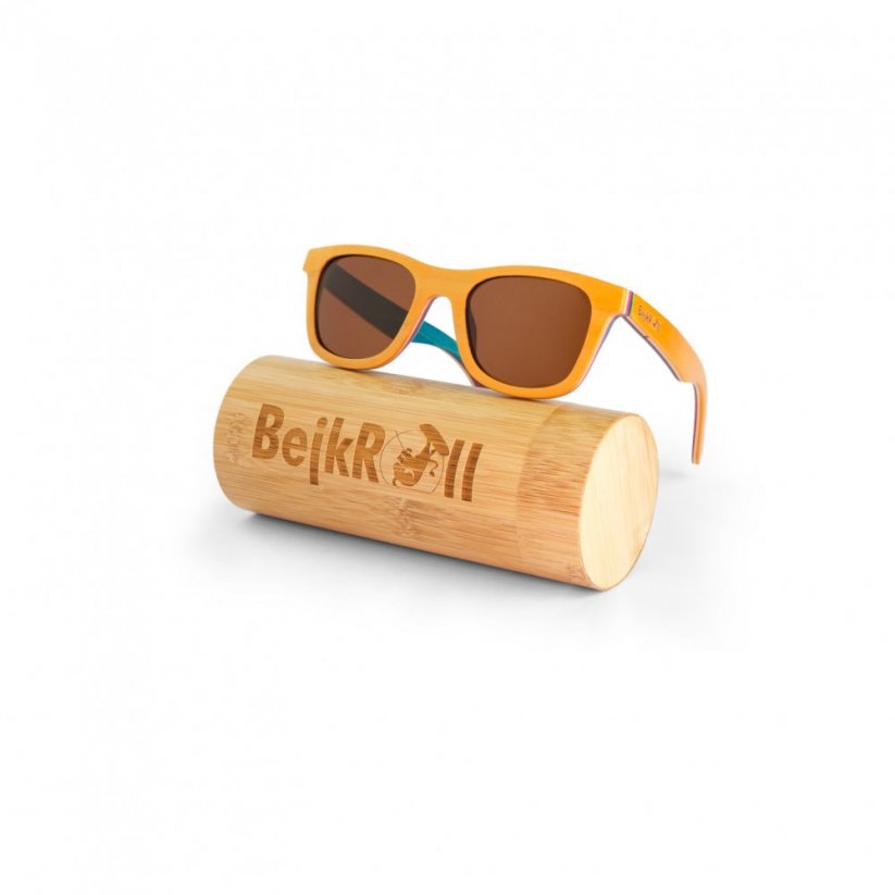 Sunglasses BejkRoll AGENT ORANGE - black mirror - bamboo tube