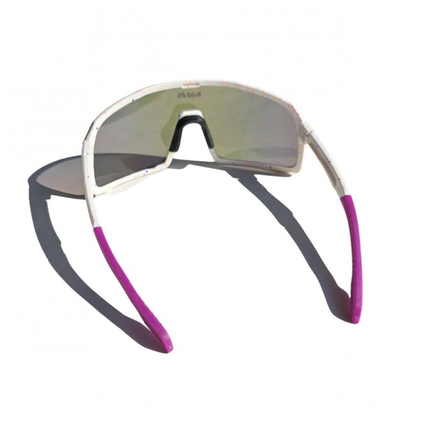 Sunglasses BejkRoll Champion REVO + EVA Box - white with color dots - lila/yellow mirror - back