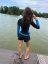 Ladies wetsuit BejkRoll Blue Lagoon on molo with Turquise shorts - back - vel S