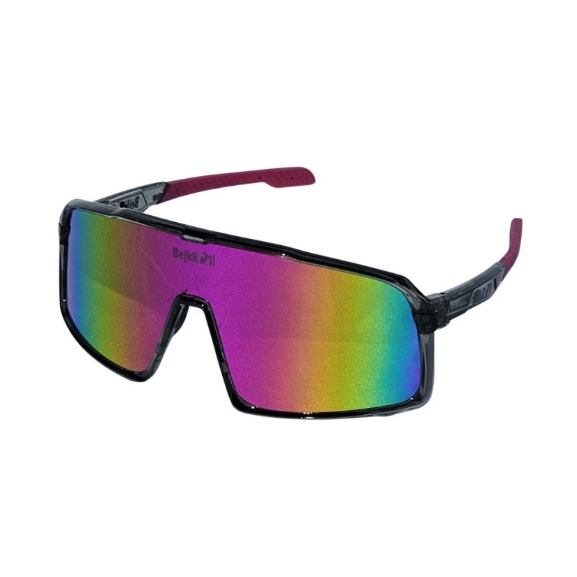 Sunglasses BejkRoll Champion REVO + EVA Box - transparent grey - lila-pink mirror