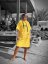 Surf Poncho BejkRoll WAVE MASTER - yellow - girl standing in front of dive center bw background  - size M