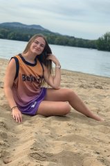 Sports functional Tank Top BejkRoll orange lila - front sitting