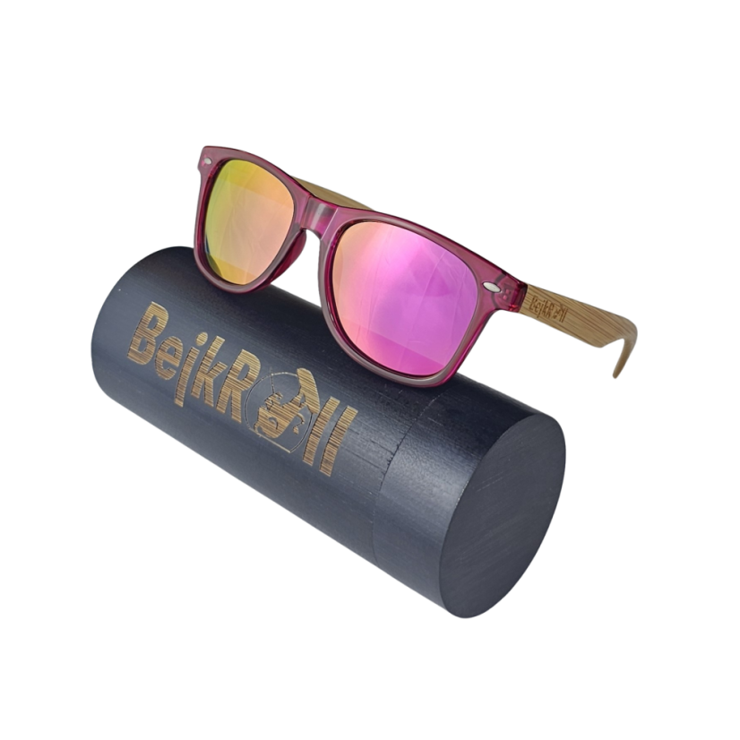 Sunglasses BejkRoll YOUNG GUNS - lila - pink mirror with black bamboo tube