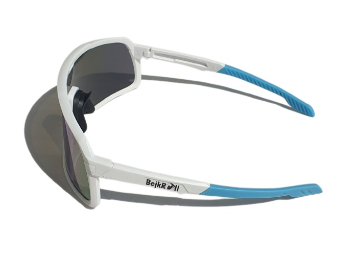 Sunglasses BejkRoll Champion REVO + EVA Box - white/blue - ice blue mirror - side