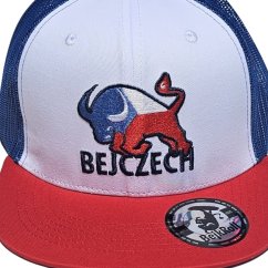 Snap Trucker Bílá-Modrá-Červená - BEJCZECH logo - logo detail & sticker Snap Trucker Bílá-Modrá-Červená - BEJCZECH logo - logo detail & sticker