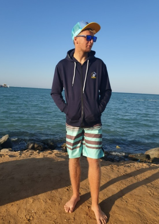 BEJK VELVET – Samt-Sweatshirt mit Kapuze mit Reißverschluss – Marineblau - Velikost: M