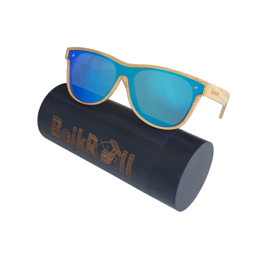 Sluneční brýle BejkRoll TALENT - Modré zrcadlo - černá bambusová tuba