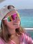 Sunglasses BejkRoll Champion REVO + EVA Box - white/black - pink/yellow mirror - girl by the sea with cap reverted