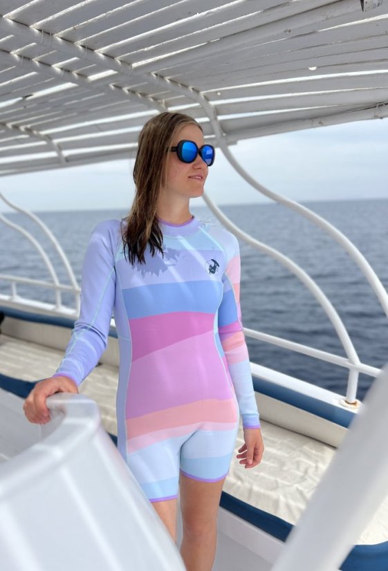 Ladies wetsuit BejkRoll Pastel Rainbow - girl on boat - size M