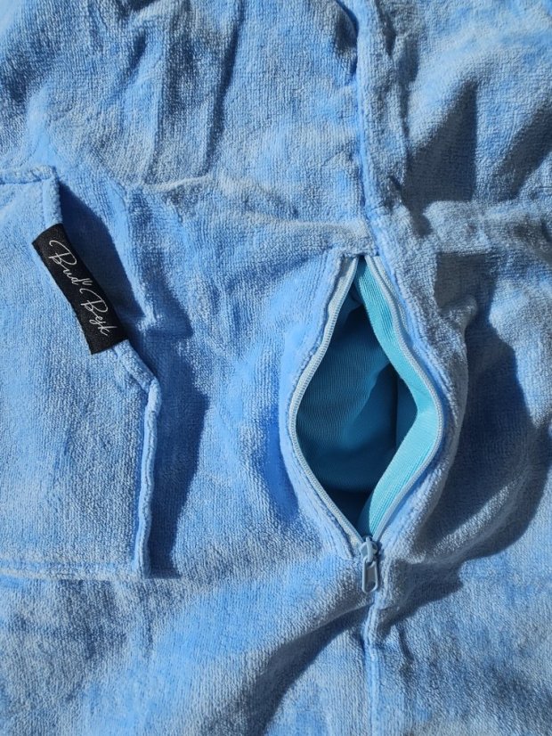 Surf Pončo BejkRoll WAVE MASTER - nebeská modrá - kapsa na zip pro cennosti