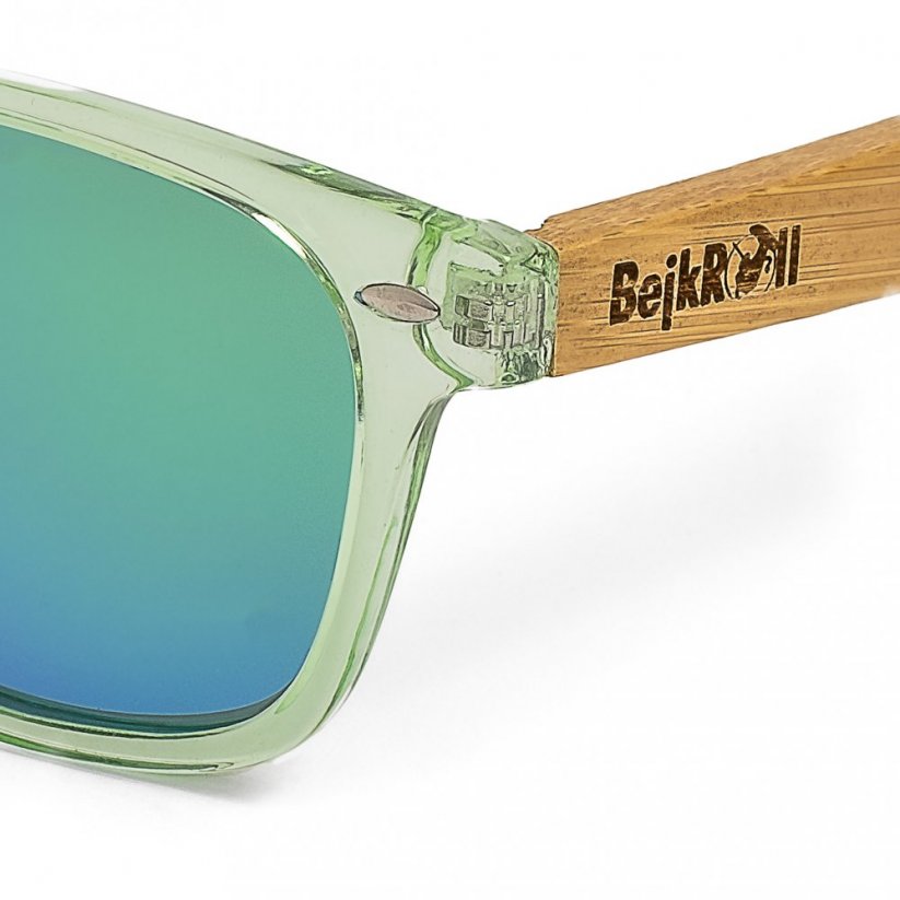 Sluneční brýle BejkRoll YOUNG GUNS - zelené - logo detail na bambusové nožičce