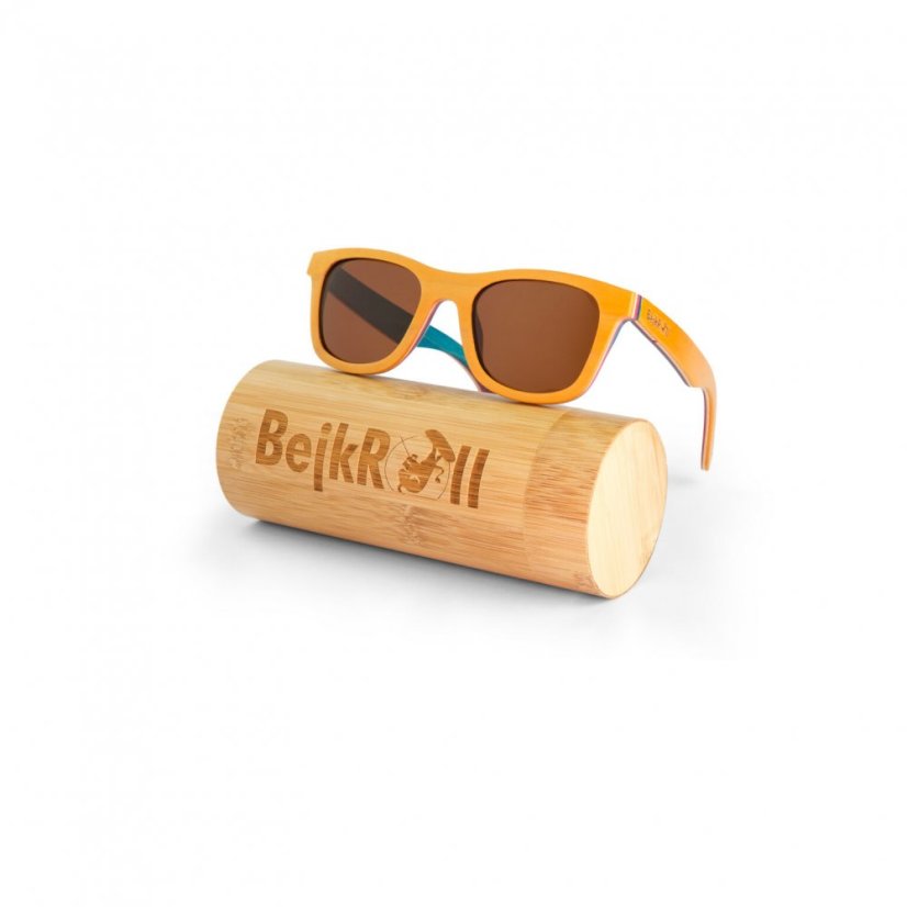 Sunglasses BejkRoll AGENT ORANGE - black mirror - bamboo tube