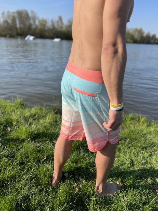 Šorty BejkRoll - oranžovo/světle modré - unisex - zadek s kapsou - vel 34