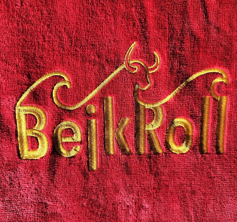 Surf Pončo BejkRoll WAVE MASTER - melounová červená - logo - detail
