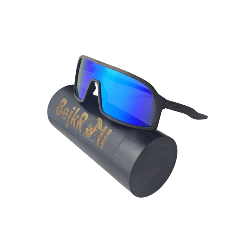 Sunglasses BejkRoll CHAMPION Wood - black - blue mirror - black bamboo tube