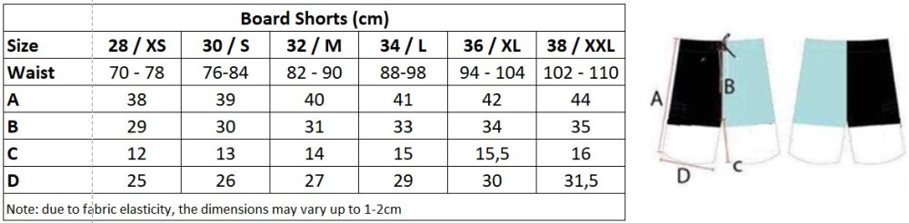 Board Shorts BejkRoll - Sizes CHart