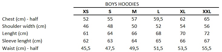Sizes Chart - BejkRoll Hoodies