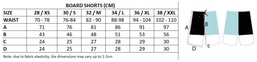 Board Shorts BejkRoll - Sizes CHart